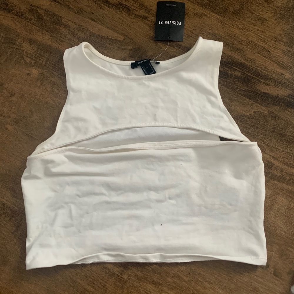 Forever 21 white crop top with cutout